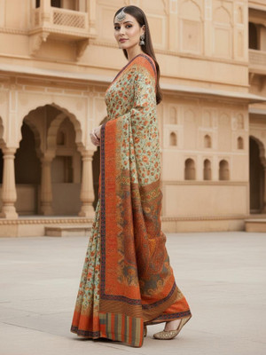 Sareemall Printed Banarasi Silk Blend Saree(Multicolor)