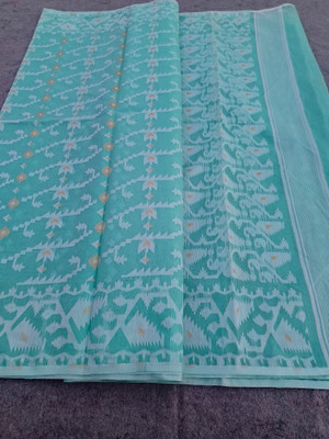 DPTEXTILE Woven Jamdani Cotton Blend Saree(Light Blue)