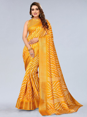 Moda Rapido Printed Bollywood Cotton Blend Saree(Mustard)