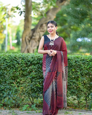Moda Rapido Striped Bollywood Georgette Saree(Black)
