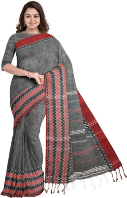 Amita Collections Woven Handloom Pure Cotton Saree(Grey)