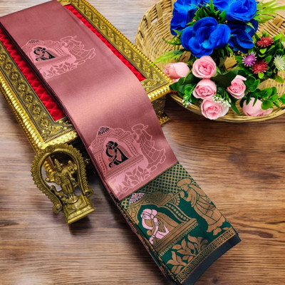 SICHYAH Woven Banarasi Silk Blend Saree(Pink, Green)