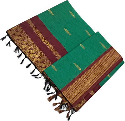 sri amman sarees Woven Gadwal Cotton Blend Saree(Green)