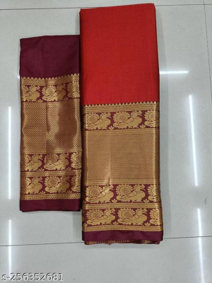 VRINDITA FASHION Self Design Daily Wear Cotton Blend Saree(Red)