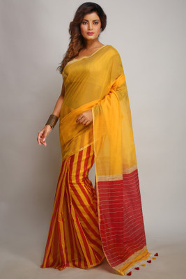 dehi saree Self Design Handloom Cotton Silk Saree(Yellow)