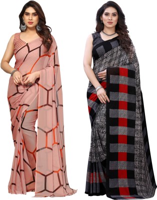 Samah Floral Print, Geometric Print, Printed Bollywood Georgette Saree(Pack of 2, Brown, Grey)