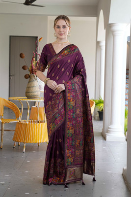Tasrika Woven Kanjivaram Cotton Silk Saree(Purple)