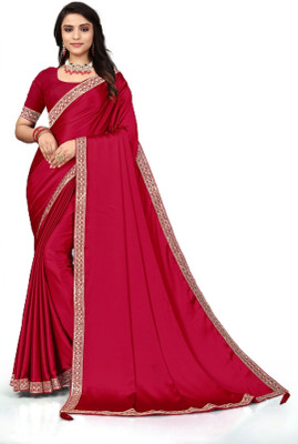 Makingmen Embroidered, Solid/Plain, Dyed Saree with Attached Blouse Satin Saree(Maroon)