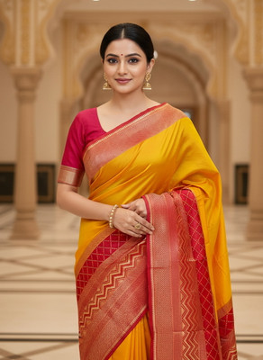 Sariya Embellished, Woven Kanjivaram Pure Silk, Art Silk Saree(Yellow)