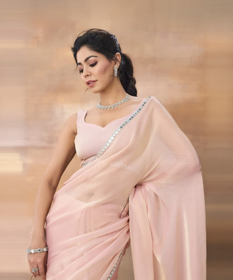 KASEE Solid/Plain Bollywood Pure Silk Saree(Pink)