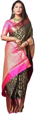 AFTAB ALI Printed Kanjivaram Pure Silk Saree(Multicolor)