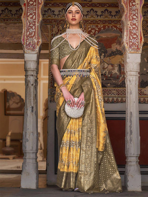 ANOUK Woven Banarasi Silk Blend Saree(Yellow)