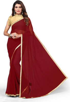 Madhur milan Solid/Plain Daily Wear Georgette Saree(Maroon)