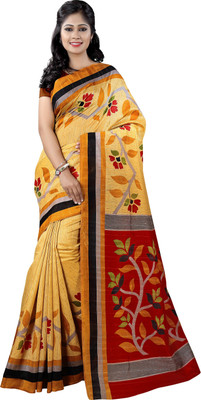 AYKA Digital Print Daily Wear Cotton Blend, Art Silk Saree(Gold)