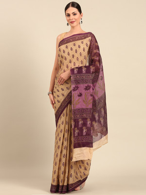 SHANVIKA Printed Daily Wear Pure Cotton Saree(Beige)