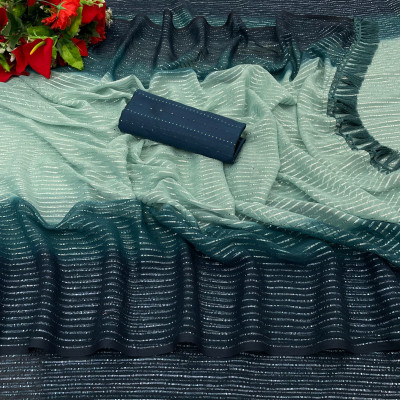 ICEBERGEXIM Solid/Plain Bollywood Georgette Saree(Green)