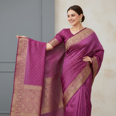 EZIESHREE Woven Banarasi Pure Silk Saree(Purple)