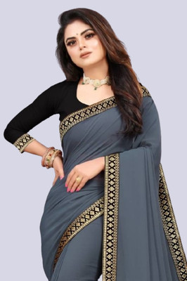 OKTAT Solid/Plain Bollywood Georgette Saree(Grey)