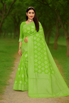 Saadhvi Woven Banarasi Cotton Blend Saree(Light Green)