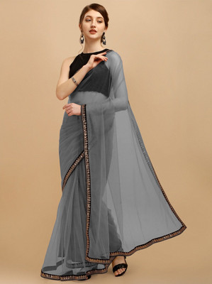 RE Renny Enterprise Self Design Bollywood Net Saree(Grey)