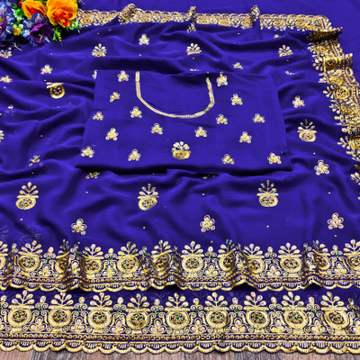 KHRITI FAB Georgette Embroidered Blouse Material