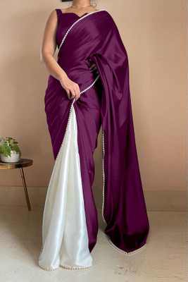 Julee Solid/Plain Bollywood Silk Blend Saree(Purple)