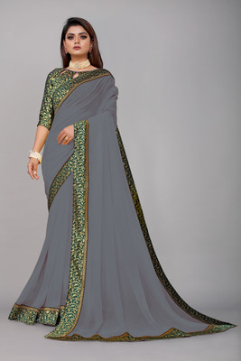 Georgette Saree Solid/Plain Jamdani Georgette, Crepe Saree(Grey)