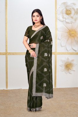 KHRITI FAB Embroidered Bollywood Georgette Saree(Light Green)