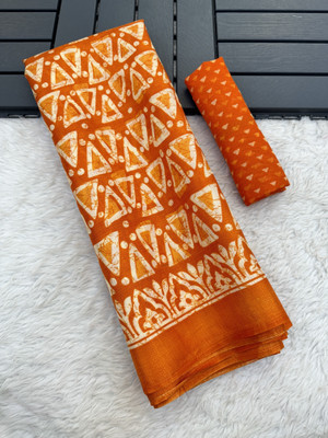 Gugaliya Geometric Print Jamdani Art Silk, Cotton Blend Saree(Orange)