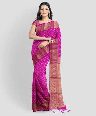 MAJDASAREES Embroidered Banarasi Silk Blend Saree(Pink)