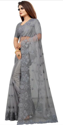 ANGEL BOUTIQUE Embroidered Bollywood Net Saree(Grey)