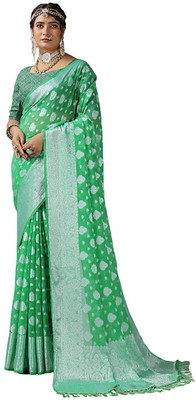 AVM SILK MILLS Woven Banarasi Silk Blend Saree(Green)