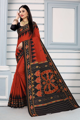 ETHNIC ODISHA HANDLOOM Printed Sambalpuri Pure Cotton Saree(Brown)