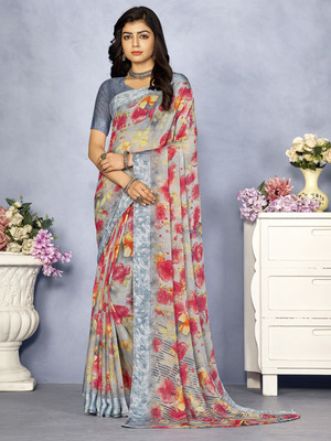 Divastri Printed Daily Wear Chiffon Saree(Grey)