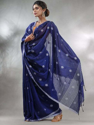 ADbutiq Self Design Handloom Handloom Cotton Blend Saree(Black)
