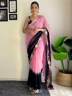 ANOUK Embellished Banarasi Georgette Saree(Pink)