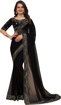 Renchfru Fashion Self Design Bollywood Georgette Saree(Black)