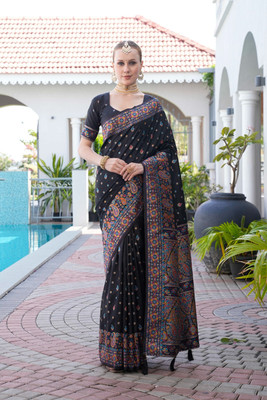 Tasrika Woven Kanjivaram Cotton Silk Saree(Black)