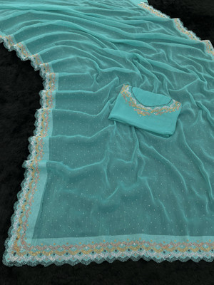 HouseOfCommon Embellished Bollywood Organza Saree(Gold)