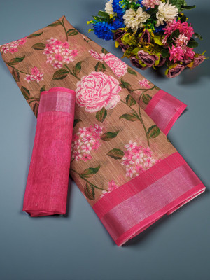 parakhiya fab Solid/Plain Daily Wear Cotton Linen Saree(Red)