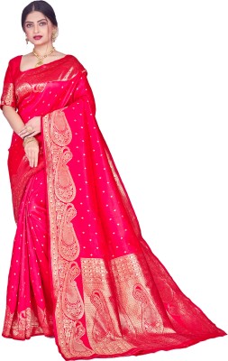 Vragi Woven Banarasi Art Silk Saree(Pink)