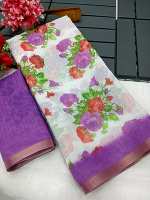 HouseOfCommon Printed Kanjivaram Linen, Cotton Linen Saree(Multicolor)
