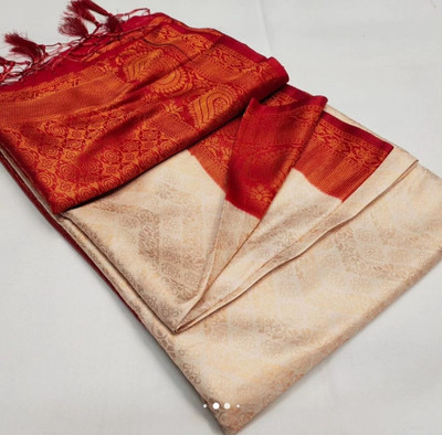 Banaras silk palace Woven Banarasi Pure Silk Saree(Cream)