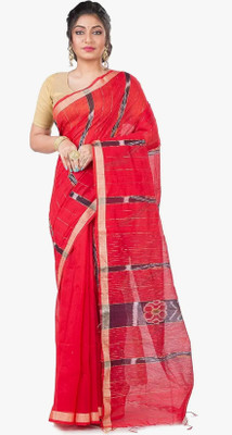 Kumaresh Creation Woven, Color Block Sambalpuri Cotton Silk Saree(Red)