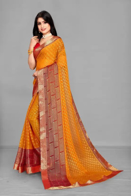 MAHALACMI FAB Self Design, Printed Bollywood Chiffon, Brasso Saree(Yellow)