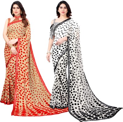 SARETRA MALL Printed Bollywood Georgette Saree(Pack of 2, Cream, White)