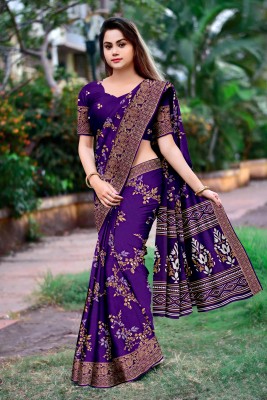 Dharmata Enterprise Self Design Kalamkari Cotton Silk Saree(Purple)