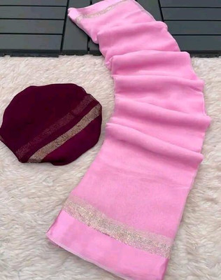 V And V Shop Solid/Plain Bollywood Viscose Rayon Saree(Pink)