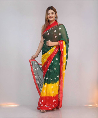 HouseOfCommon Embroidered Bandhani Chiffon Saree(Maroon)