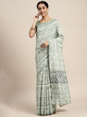 Divastri Printed Chanderi Silk Blend Saree(Light Green)